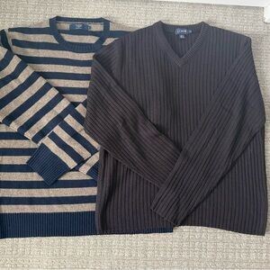 J. Crew Men's Navy Stripe Crewneck & Black Ribbed V‑Neck Duo